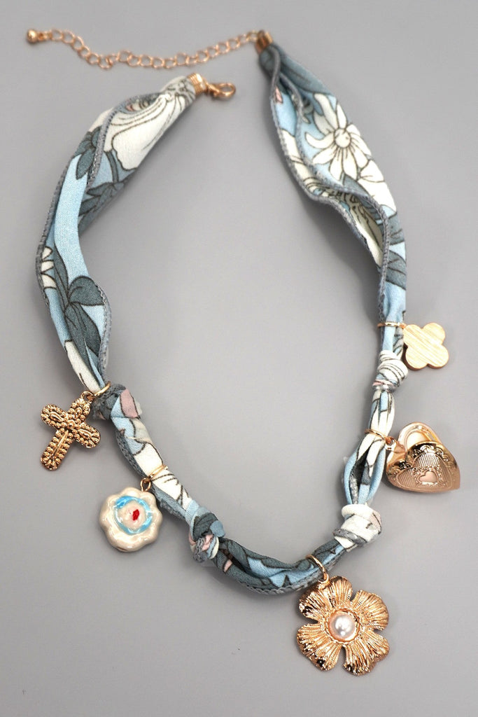 SCARF CHARM NECKLACE-FLOWER CROSS CERAMIC FLORAL | 80N92323