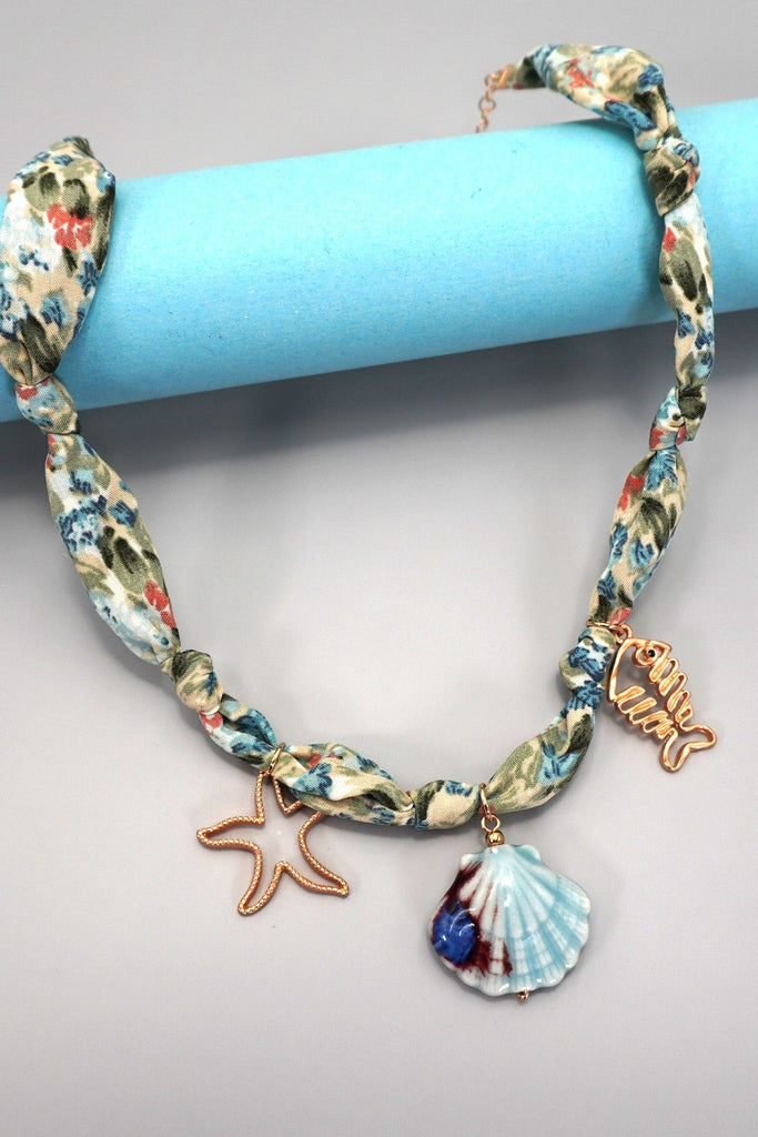 SCARF CHARM NECKLACE-CERAMIC SEASHELL STARFISH | 80N92326