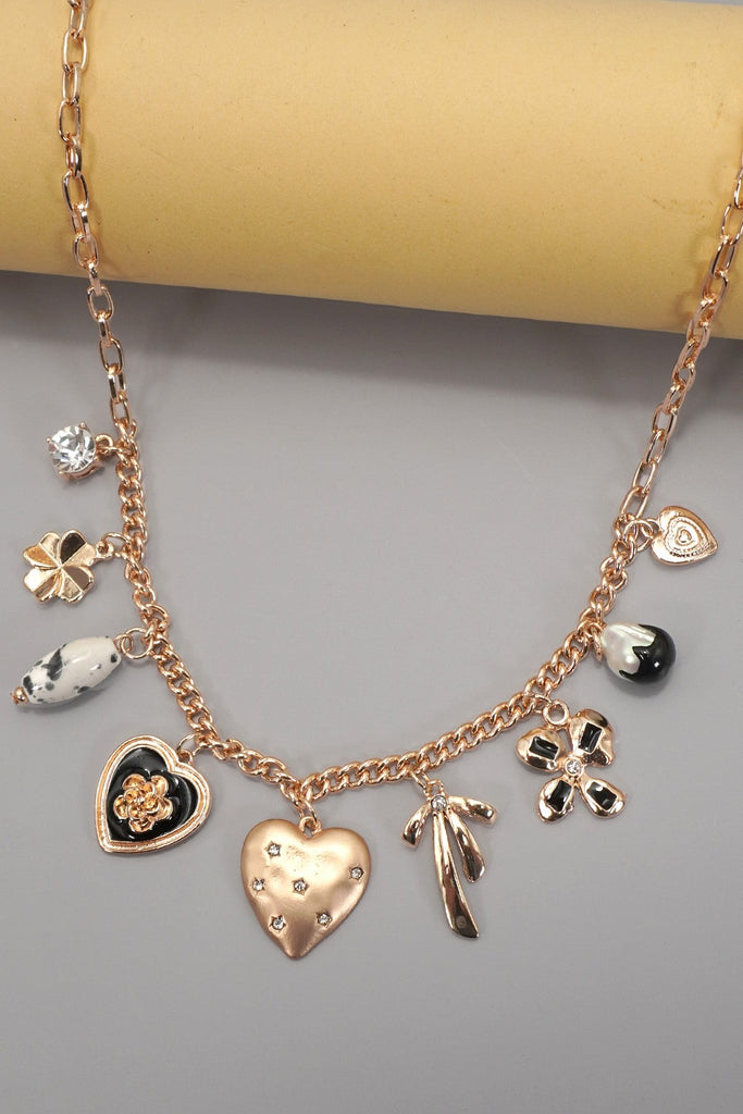 CHARM NECKLACE-HEART BOW PEARL FLOWER | 80N92312