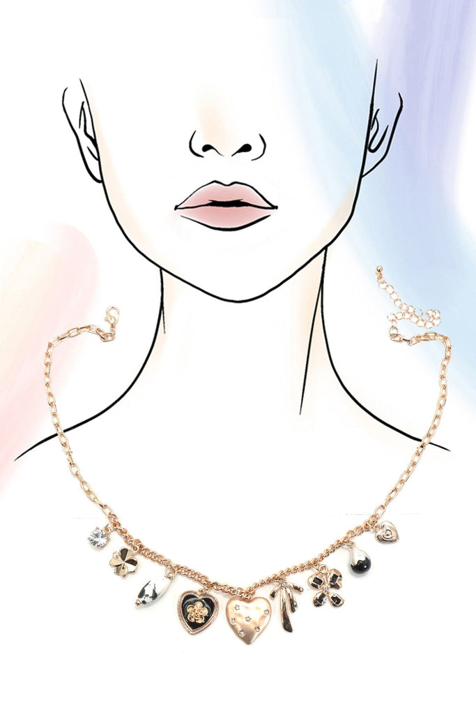 CHARM NECKLACE-HEART BOW PEARL FLOWER | 80N92312