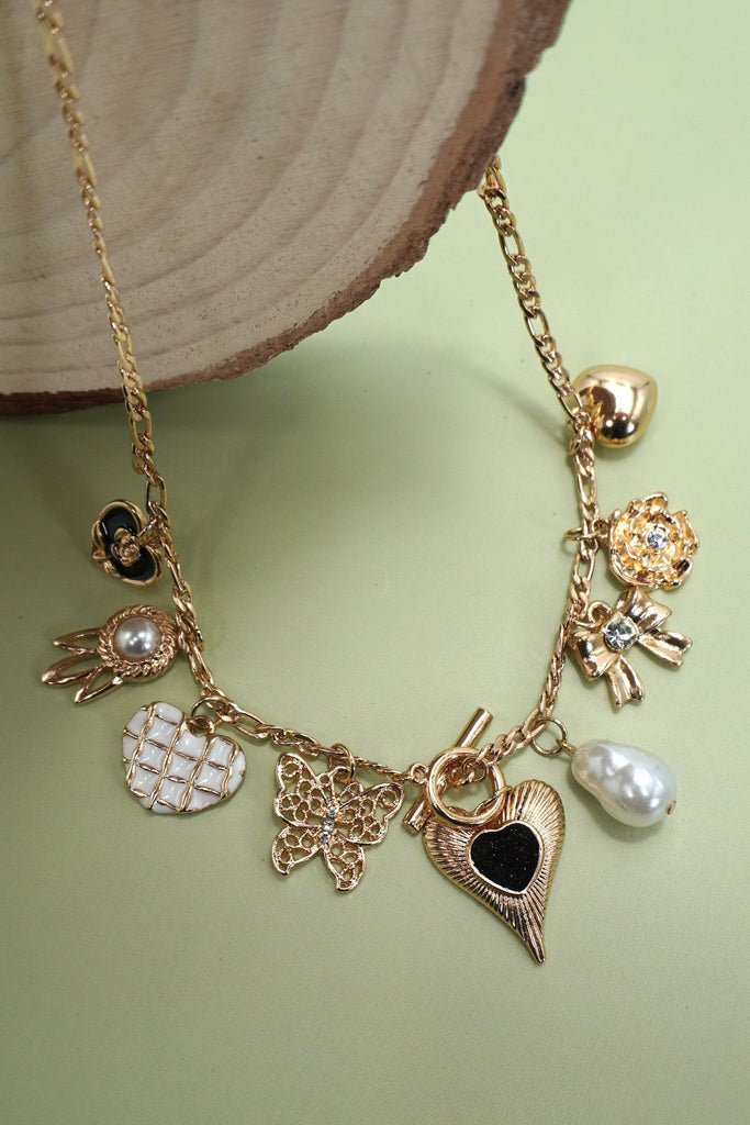 CHARM NECKLACE-HEART BOW PEARL FLOWER | 80N92315