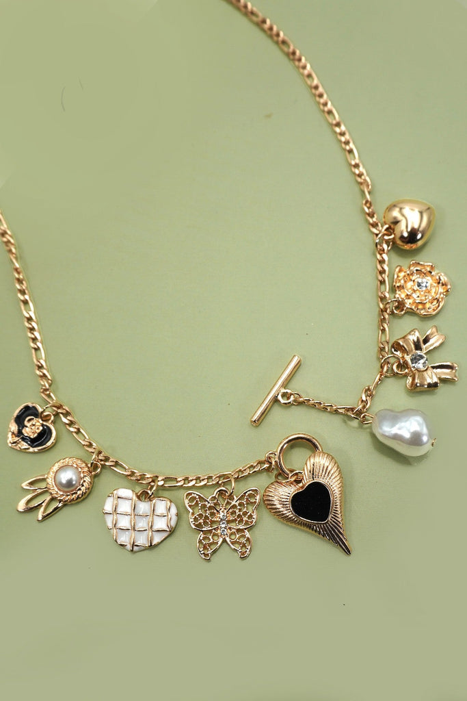 CHARM NECKLACE-HEART BOW PEARL FLOWER | 80N92315