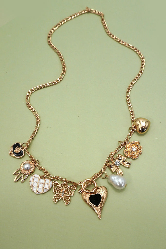 CHARM NECKLACE-HEART BOW PEARL FLOWER | 80N92315