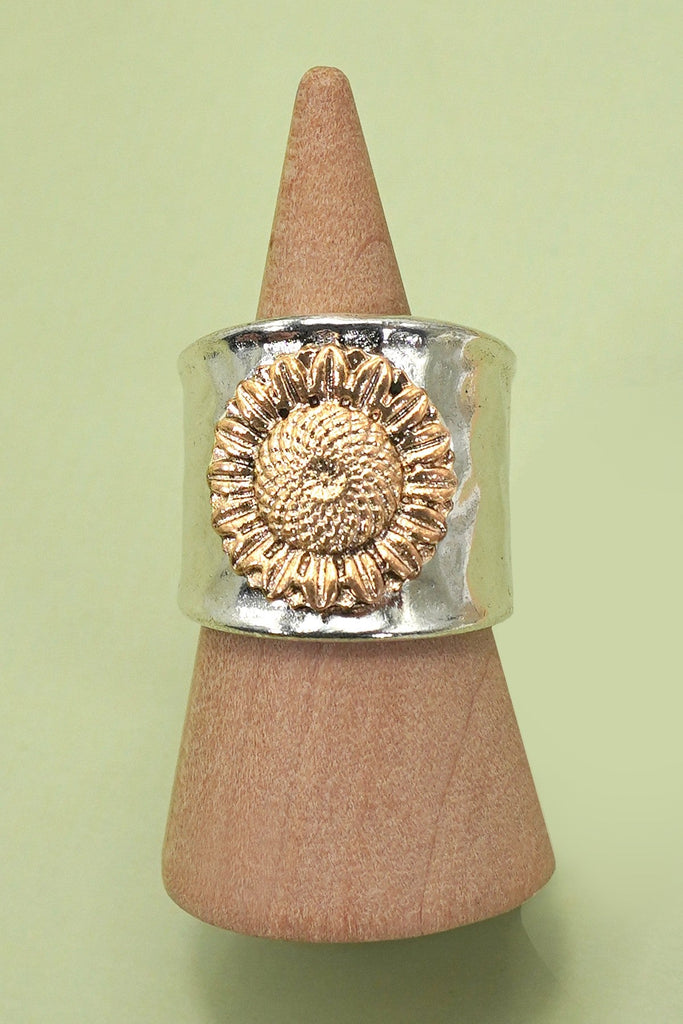 VINTAGE BOHO TWO TONE SUNFLOWER STATEMENT RING | 80R123