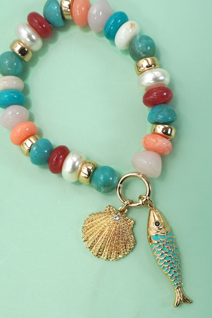 MULTI PEARL STONE MIX BEADED GOLD FISH BRACELETS | 80B1507