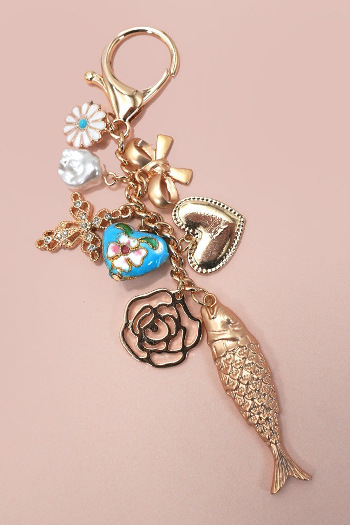 BAG CHARM-OCEAN PORCELAIN HEART FISH CROSS FLOWER | 80K064