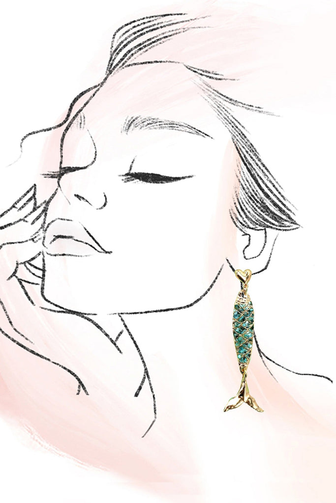 ENAMEL MERMAID FISH HEART DROP EARRINGS | 80E61274