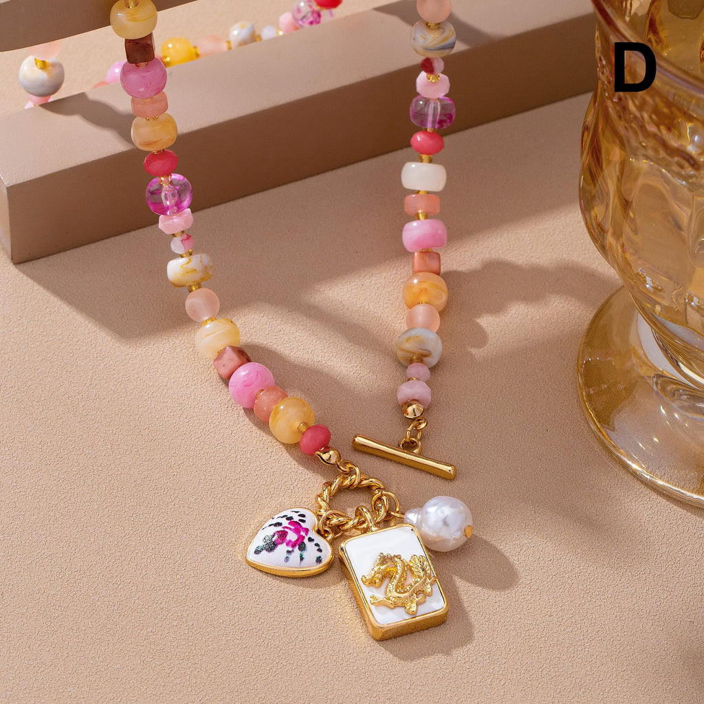 Colorful Beaded Tile Pendant Toggle Necklace | 80N93918