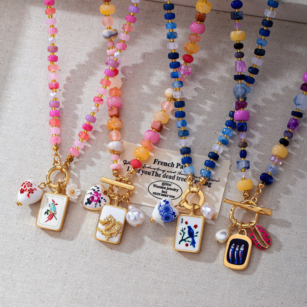 Colorful Beaded Tile Pendant Toggle Necklace | 80N93918