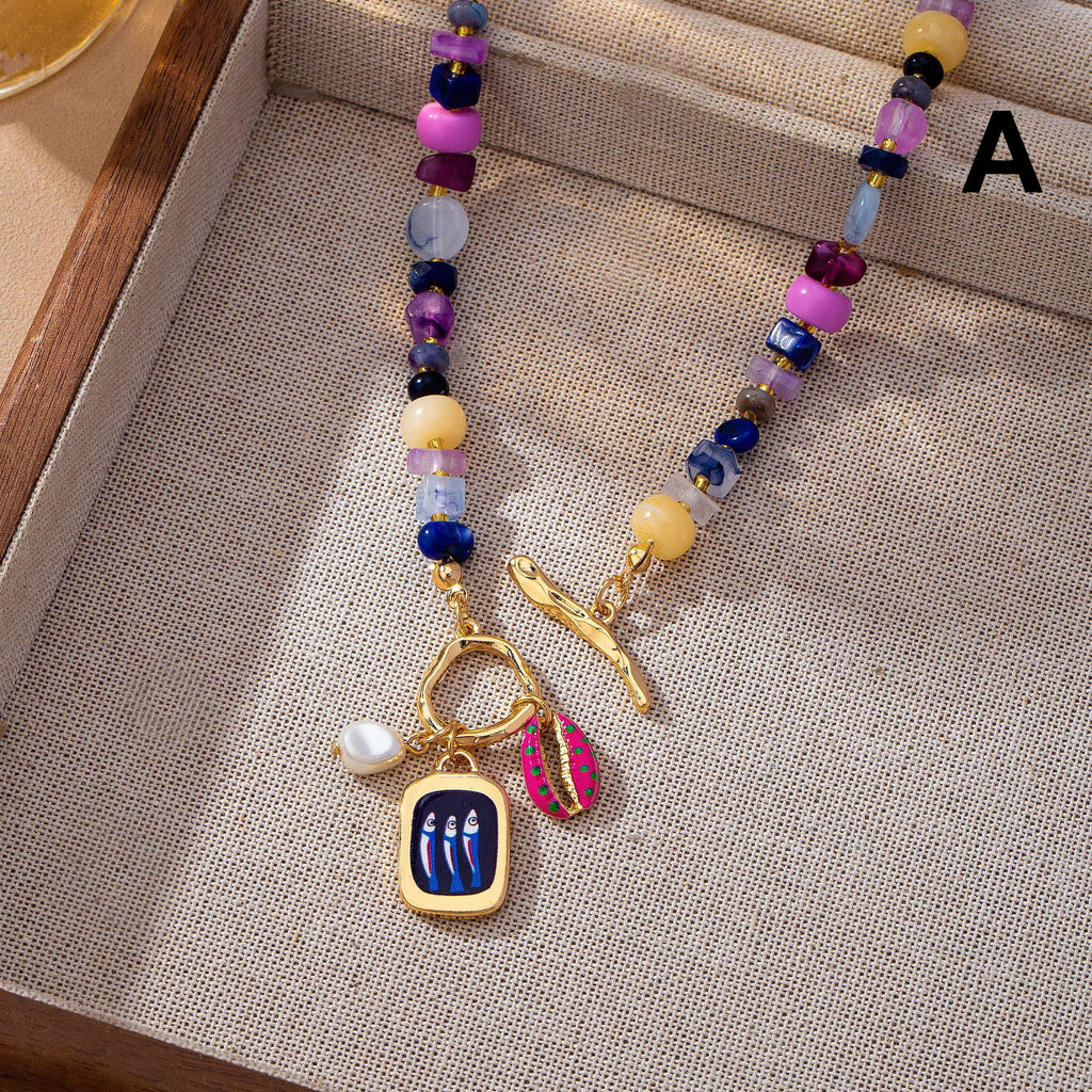 Colorful Beaded Tile Pendant Toggle Necklace | 80N93918
