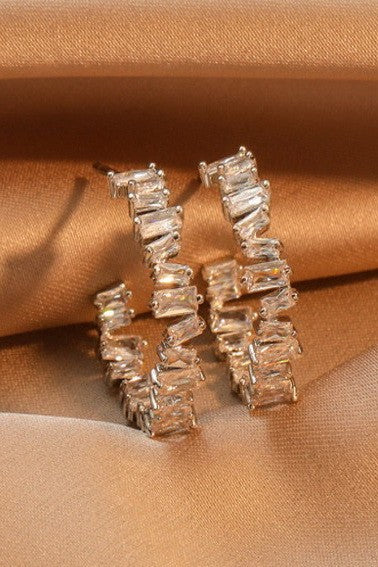 BAGUETTE RHINESTONE HOOP EARRINGS | 40E414