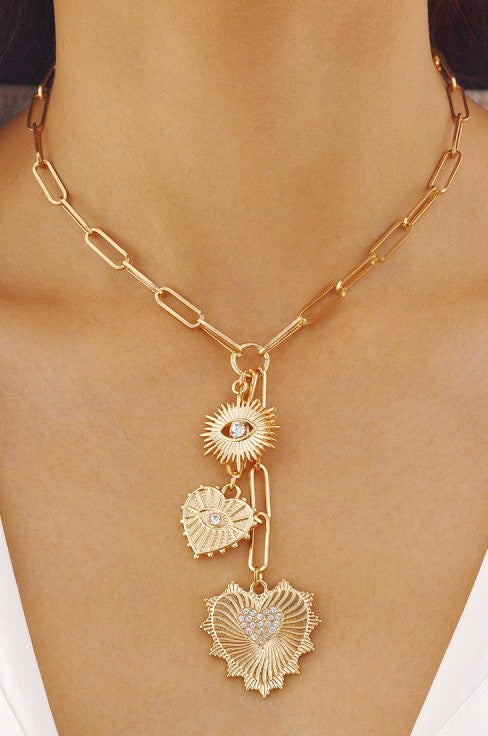 MULTI HEART CIRCLE PENDANT Y NECKLACE | 40NK9574