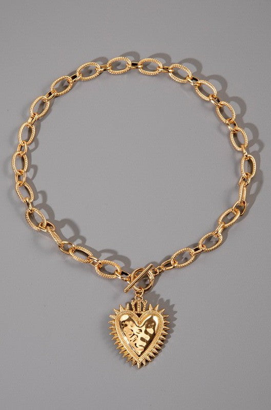 SPIKED HEART CHUNKY CHAIN TOGGLE NECKLACE | 40NK9575