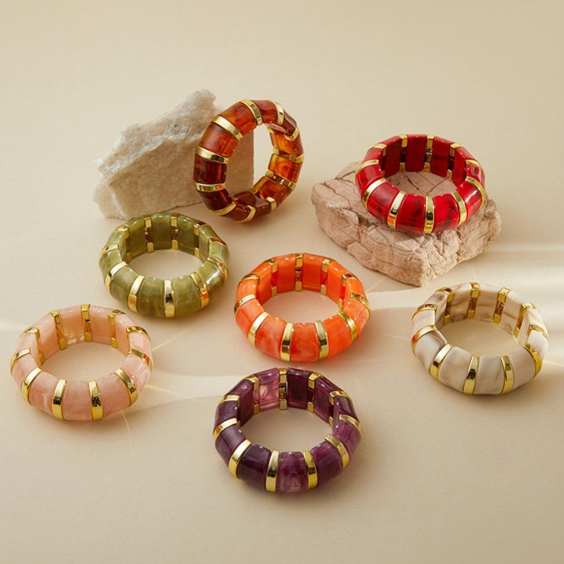 Color-Block Gold Acrylic Stretch Cord Bracelet | 40B5198
