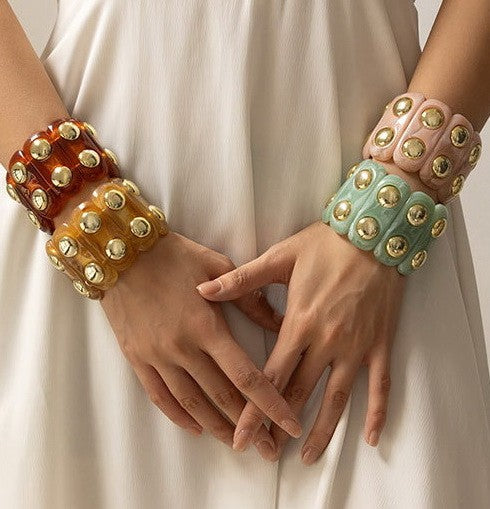 Color-Block Gold Acrylic Stretch Cord Bracelet | 40B5194