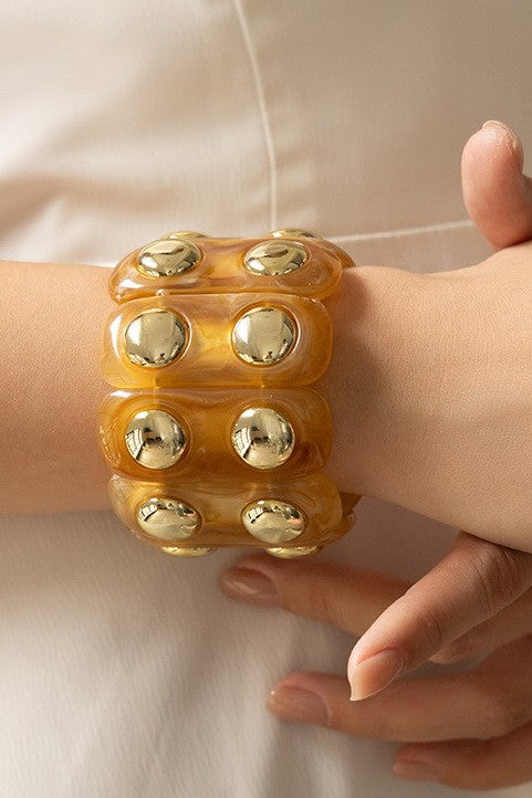 Color-Block Gold Acrylic Stretch Cord Bracelet | 40B5194