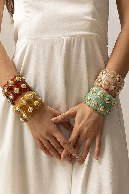 Color-Block Gold Acrylic Stretch Cord Bracelet | 40B5194