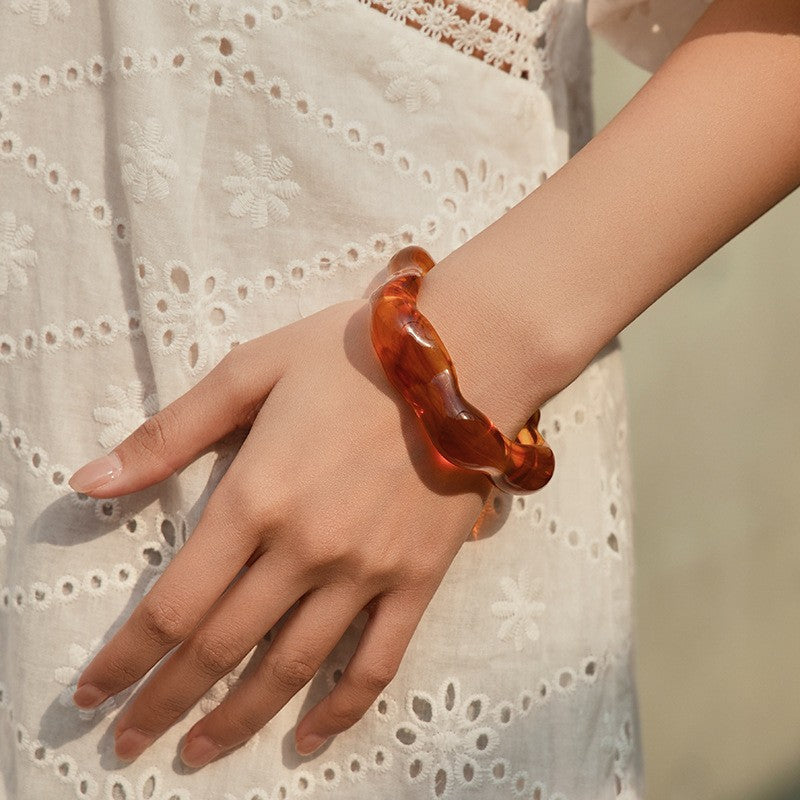 Acrylic Wavy Bamboo Design Cuff Bracelet | 40B5196