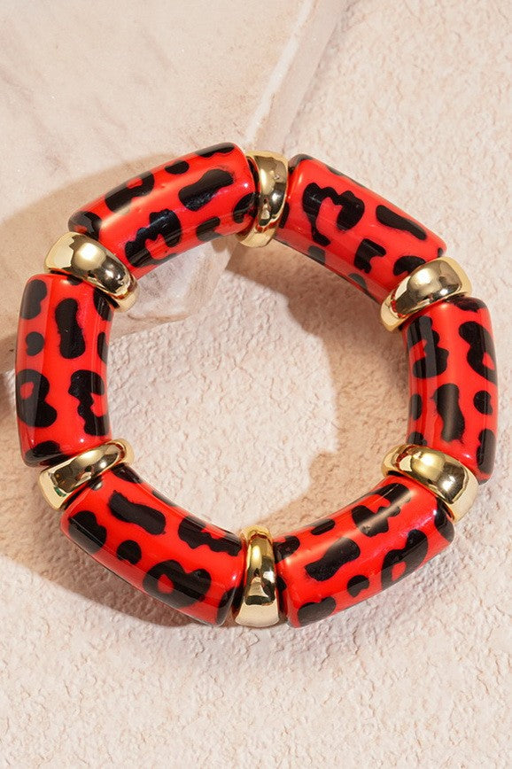 Acrylic Leopard Animal Gold Stretch Cord Bracelet | 40B5199