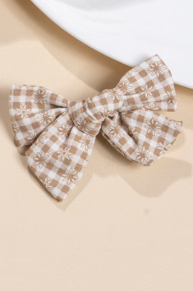 CHECKER FLORAL BOW RIBBON HAIR CLIPS | 40H1010
