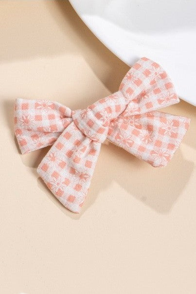 CHECKER FLORAL BOW RIBBON HAIR CLIPS | 40H1010