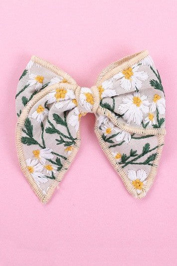EMBROIDERY FLORAL SHEER BOW RIBBON HAIR CLIPS | 40H1011