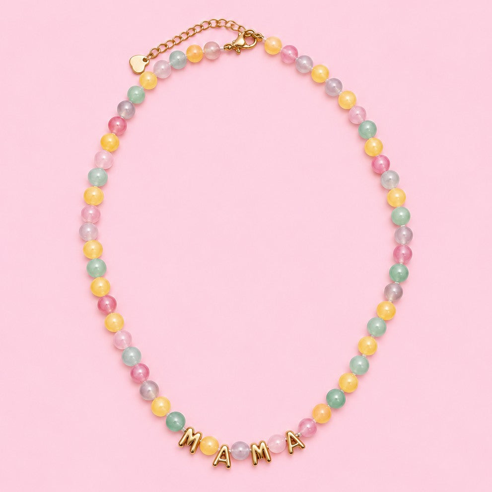 STAINLESS STEEL MAMA NATURAL STONE BEADED NECKLACE|40NK9810
