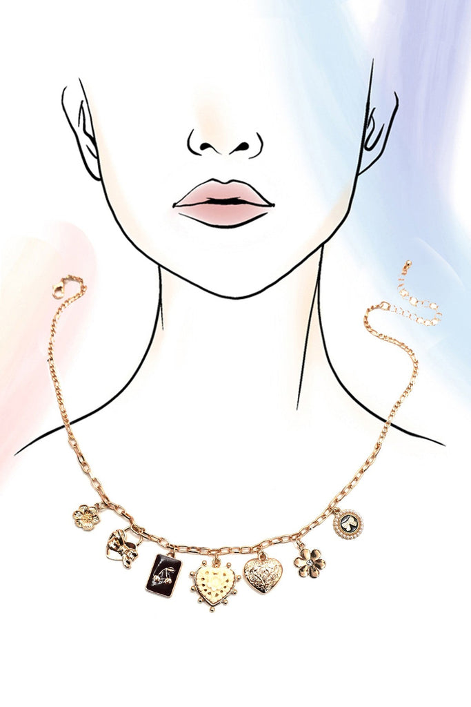 CHARM NECKLACE-BOW CHERRY HEART FLOWER | 80N92409