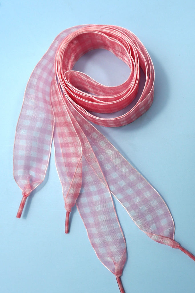 CHECKER SATIN ORGANZA SHOE LACE | 40SD112