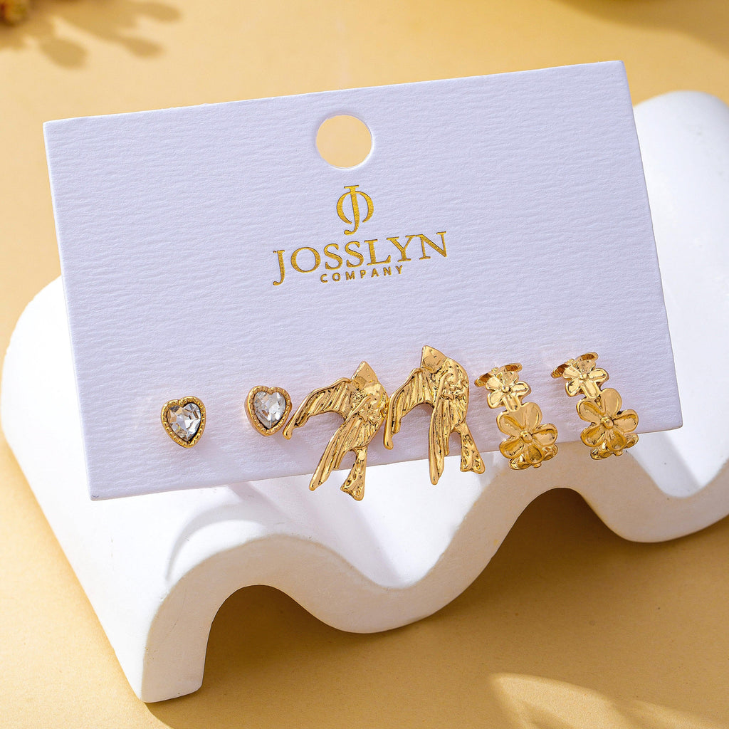 Botanical Bird Heart Crystal & Floral Earring Set | 80E63587