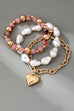 MULTI LAYER MIXED PEARL BEAD HEART CHARM BRACELET | 80B1549