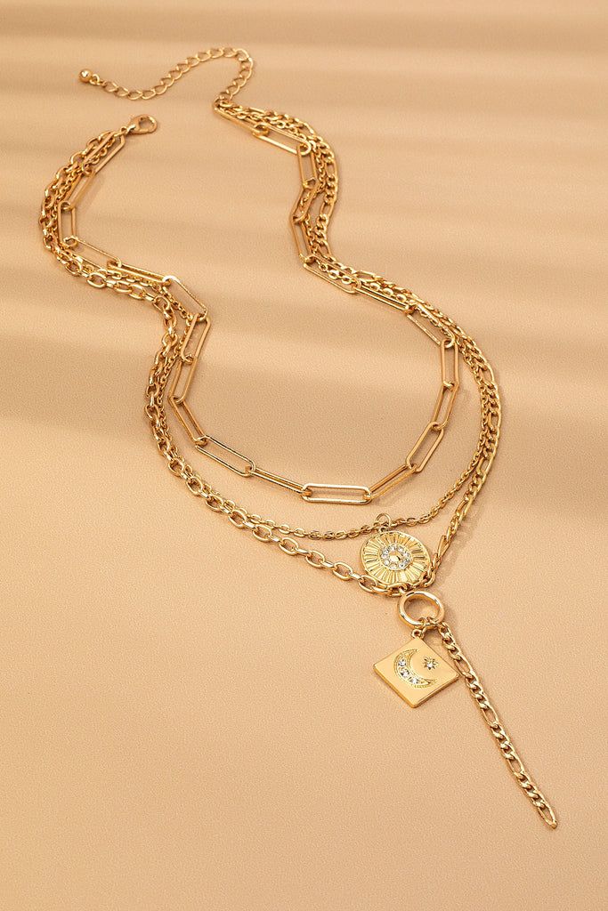 MULTI LAYER CELESTIAL MOON CHARM NECKLACE | 80N92456