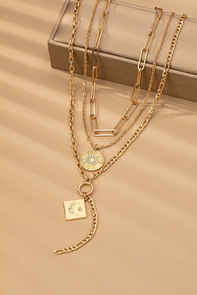 MULTI LAYER CELESTIAL MOON CHARM NECKLACE | 80N92456