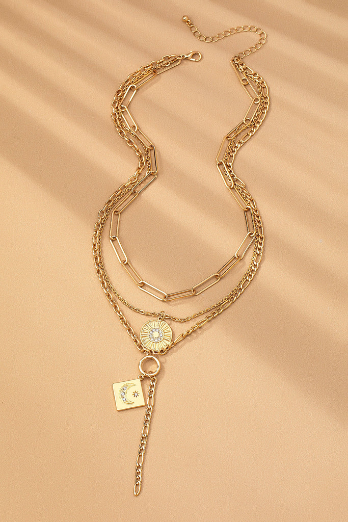 MULTI LAYER CELESTIAL MOON CHARM NECKLACE | 80N92456