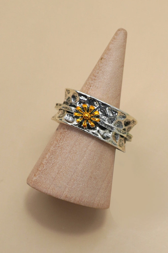 VINTAGE BOHO TWO TONE SUNFLOWER STATEMENT RING | 80R091