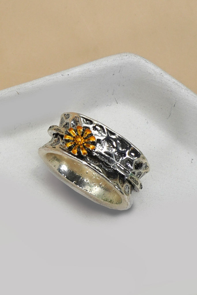 VINTAGE BOHO TWO TONE SUNFLOWER STATEMENT RING | 80R091