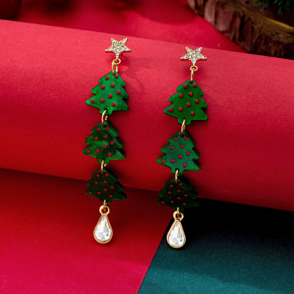 Tiered Enamel Christmas Tree Drop Earrings | 80E63575