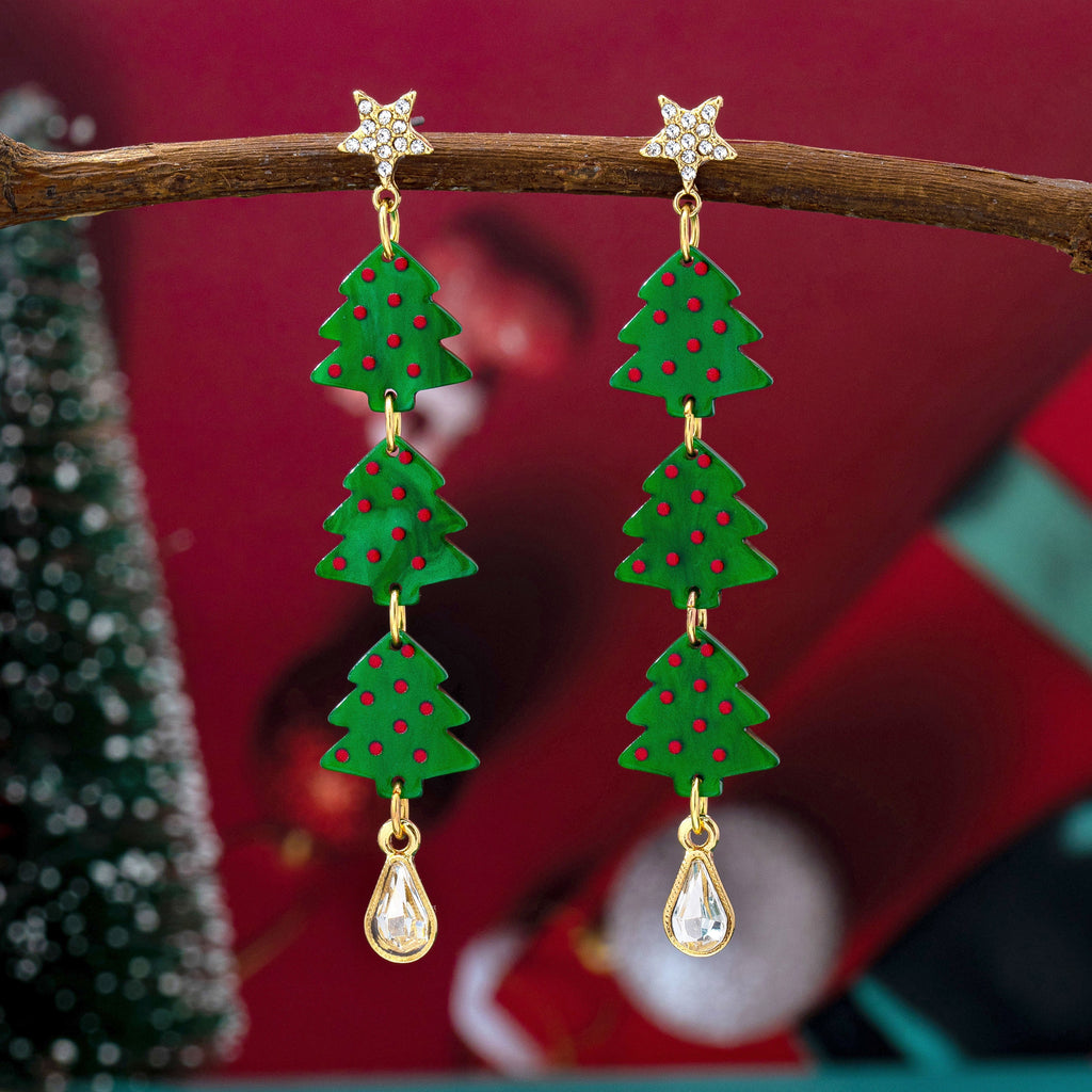 Tiered Enamel Christmas Tree Drop Earrings | 80E63575