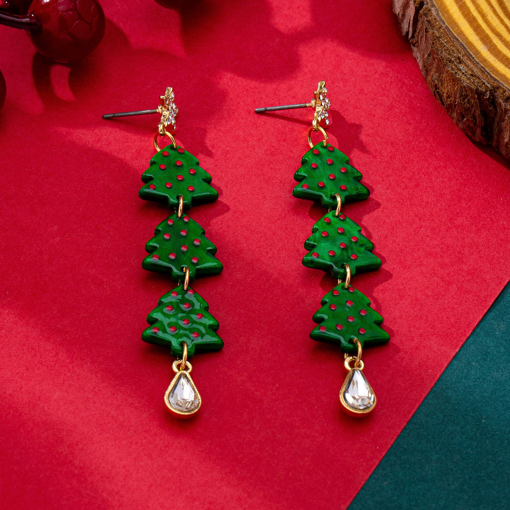 Tiered Enamel Christmas Tree Drop Earrings | 80E63575