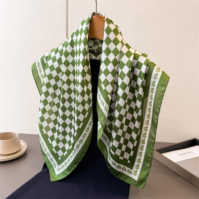 LARGE CHECKER PRINT SILKY FEEL BANDANA SCARF | 40SC691