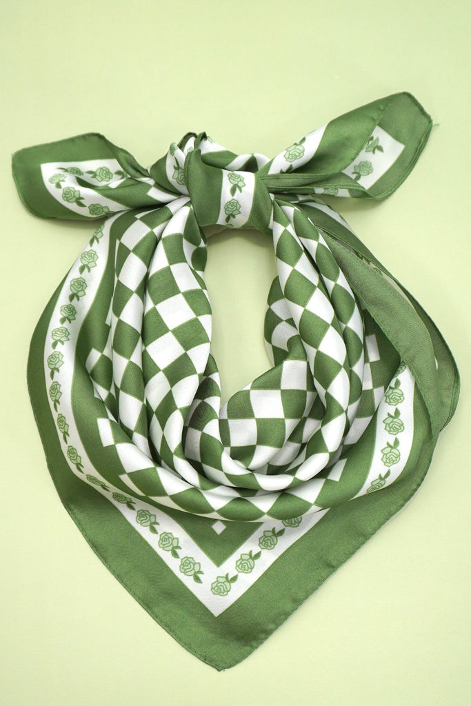 LARGE CHECKER PRINT SILKY FEEL BANDANA SCARF | 40SC691