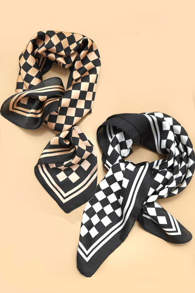 LARGE CHECKER PRINT SILKY FEEL BANDANA SCARF | 40SC692 – JOSSLYN