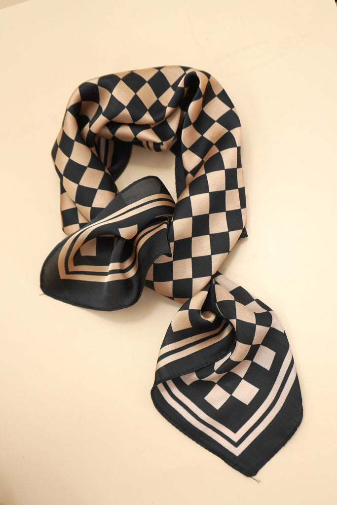 LARGE CHECKER PRINT SILKY FEEL BANDANA SCARF | 40SC692