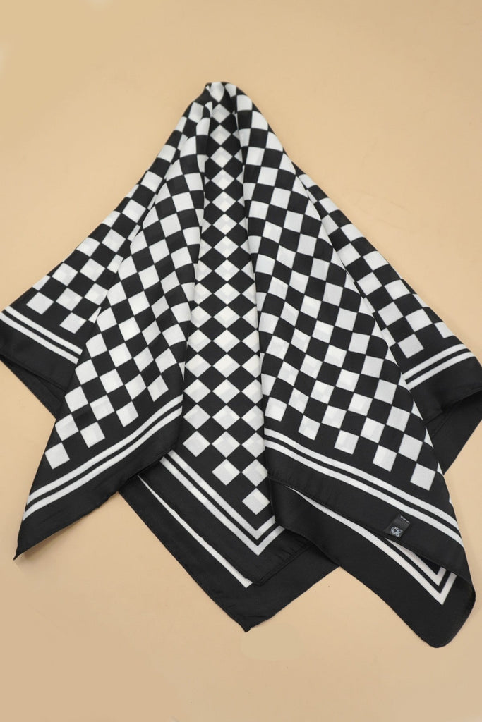 LARGE CHECKER PRINT SILKY FEEL BANDANA SCARF | 40SC692