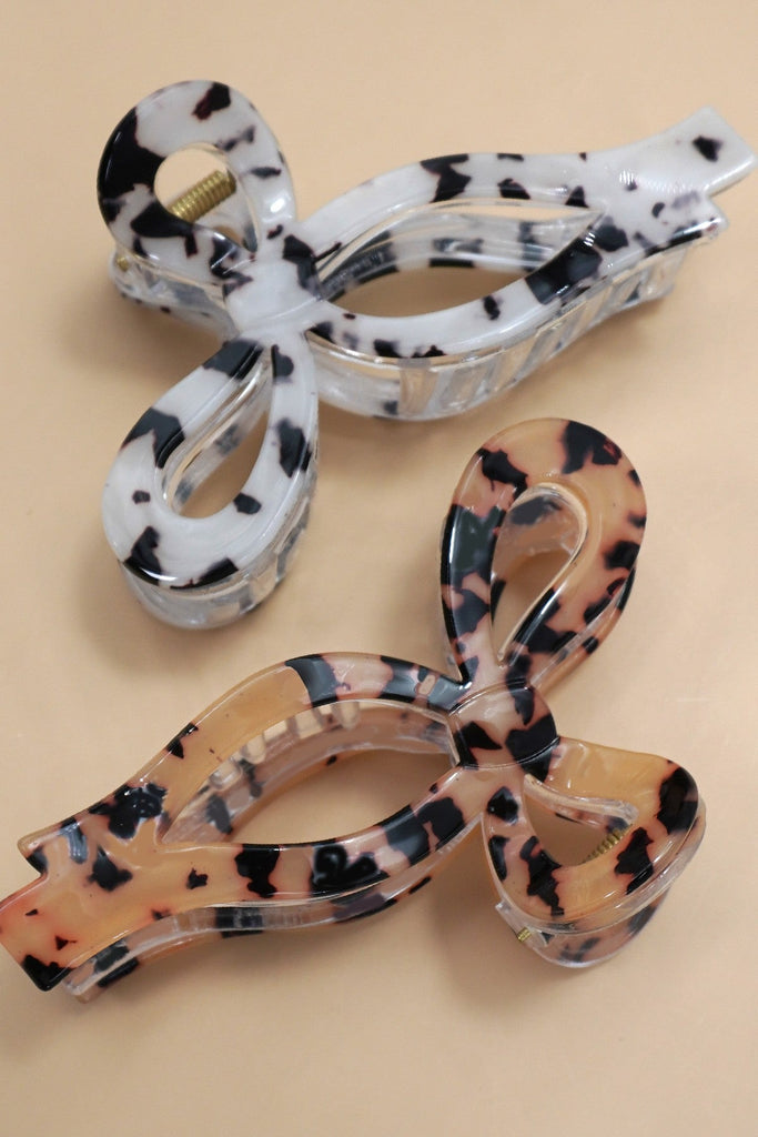 JUMBO ANIMAL LEOPARD PRINT BOW HAIR CLAW CLIPS | 40H1014