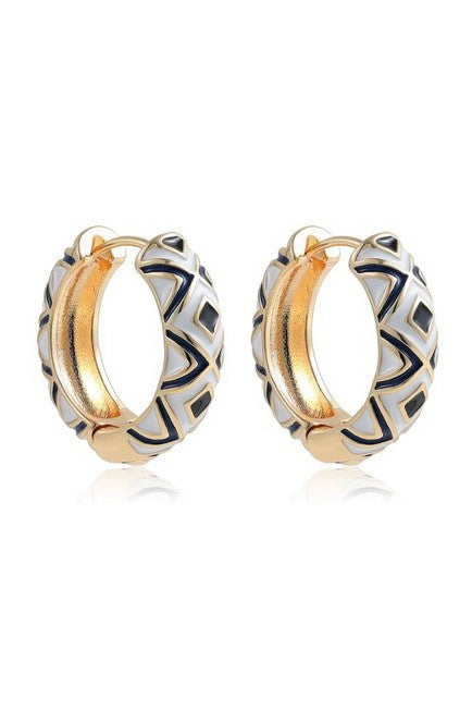 VINTAGE CLOISONNE AZTEC HUGGIE HOOP EARRINGS | 40E429