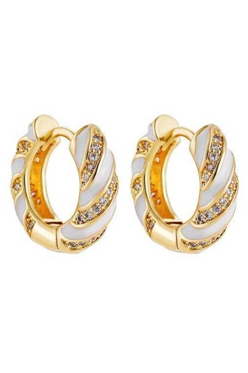 VINTAGE CLOISONNE RHINESTONE HUGGIE HOOP EARRINGS | 40E430