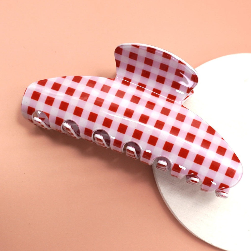 JUMBO STRIPE PLAID OVAL HAIR CLAW CLIPS | 40H1020