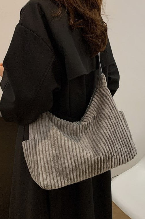 Corduroy casual Quilted Shoulder Tote Bag | 40P582