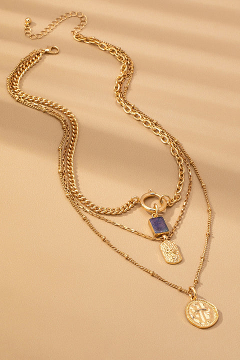 LAYER CELESTIAL CROSS BLUE STONE CHARM NECKLACE | 80N92501